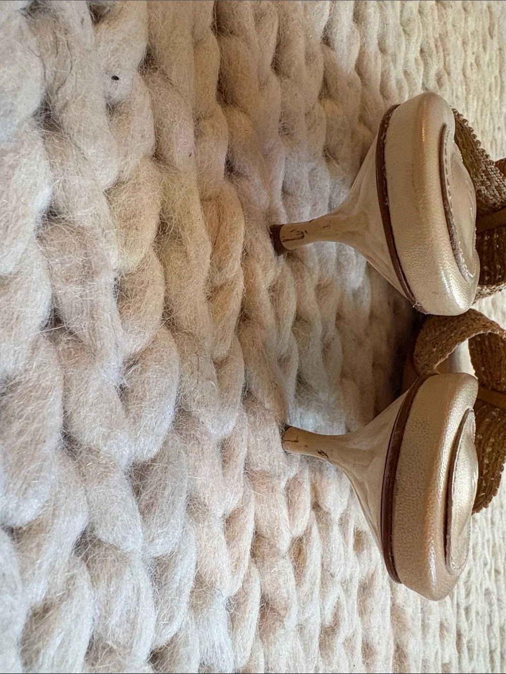 SCHUTZ Tan Raffia Buckle Slide Mules